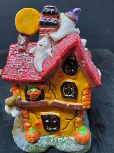Vtg. Haunted Halloween Boo Ghost House Ceramic Sparkly.No Light Cord 5" - Picture 4 of 8