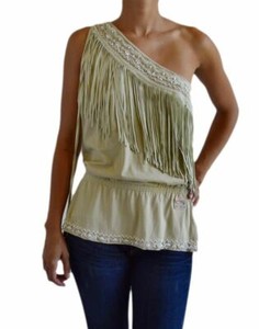 NWT-DOLCE-amp-GABBANA-WOMEN-039-S-ONE-SHOULDER-BLOUSE-AUTHENTIC-WOMEN-039-S-FRINGE-SIZE-40