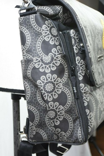 Petunia Pickle Bottom Gray Gold Embroidered Floral Boxy Backpack Diaper Bag  - Picture 4 of 12