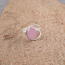 New Year Deal 925 Silver Oval Natural Rose Chalcedony Band Wedding Ring Jewelry