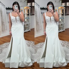 Gorgeous Mermaid Wedding Dresses Sleeveless Lace Appliques Train Bridal Gowns
