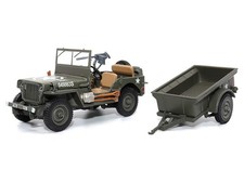 Militaria Die Cast Willys Jeep 14-ton Utility Truck Olive Drab With Trailer Militaria Die Cast Willys Jeep 14-ton Utility Truck Olive Drab With Trailer