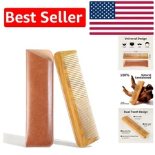 Handmade 100% Natural Green Sandalwood Pocket Comb with Leather Case for Men