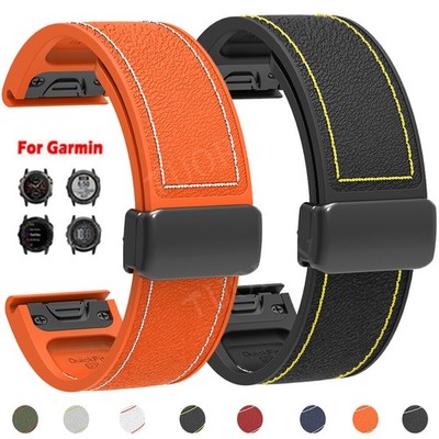 Magnetic Leather Silicone Wrist Band Strap For Garmin Fenix E 8 7 6 5 7X 6X 5X