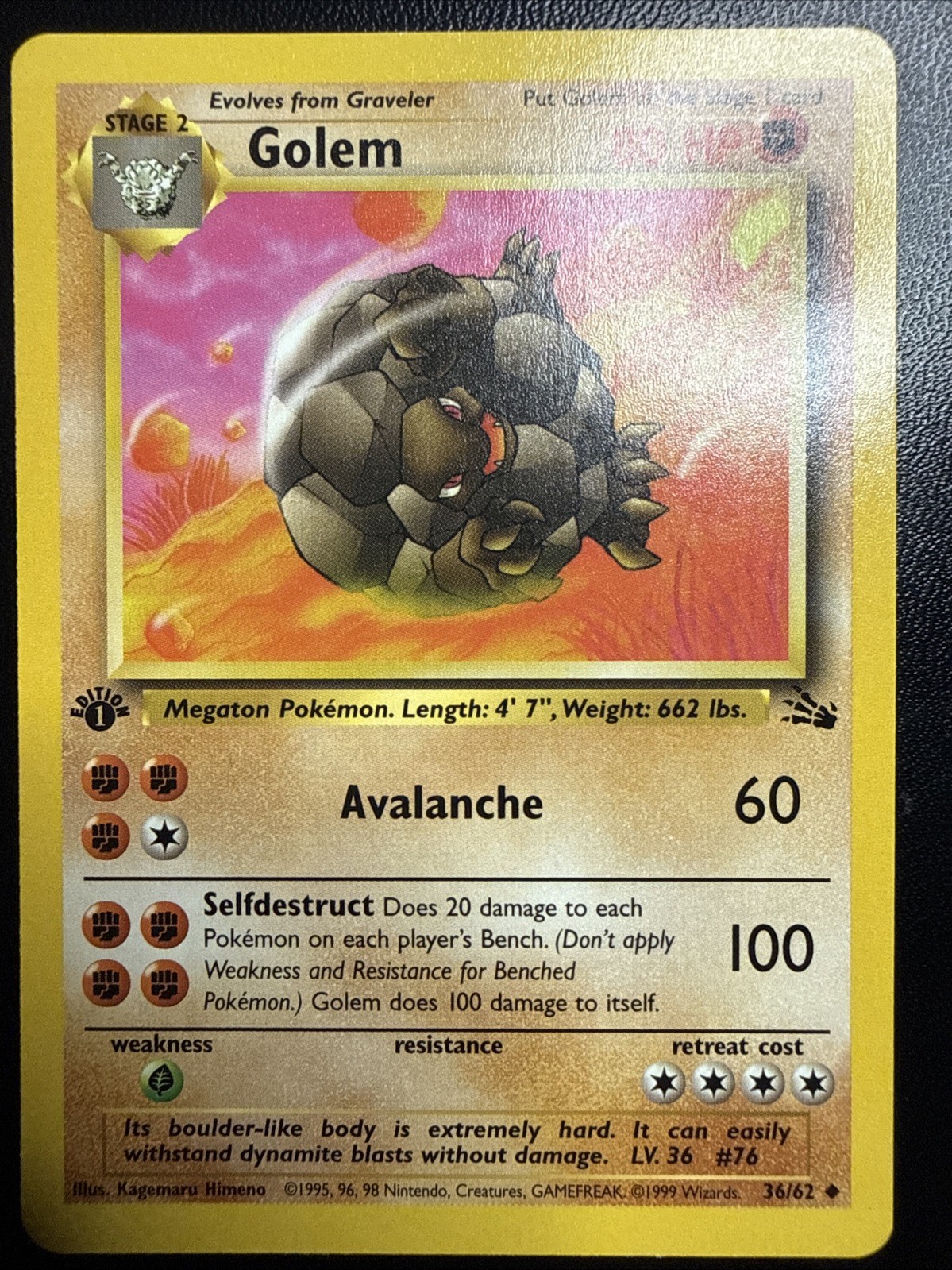 Golem 36/62 Uncommon Fossil Pokemon Card