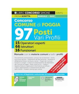 Concorso Comune di Foggia 97 posti vari profili - 15 Operatori esperti - 66 Istr