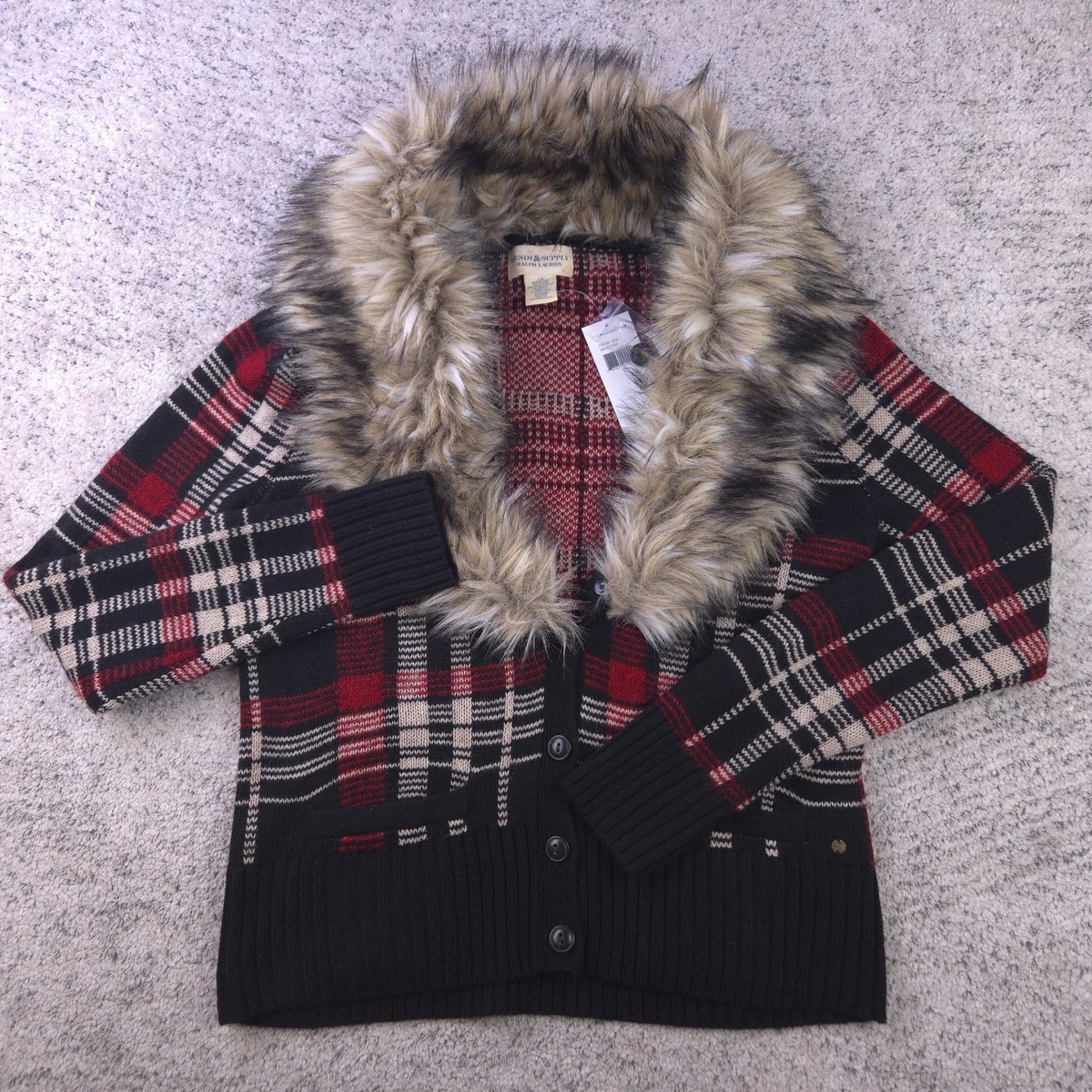 Denim Supply Sweater Women Large Cardigan Removable Faux Fur