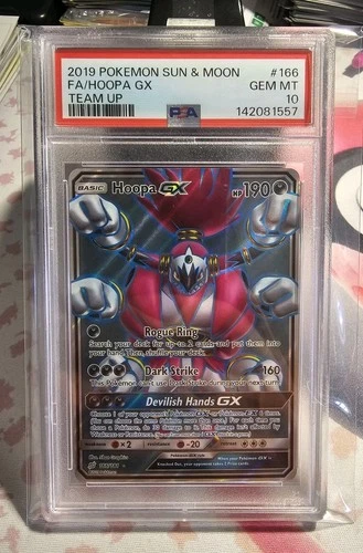 2019 POKEMON SUN & MOON TEAM UP #166 FULL ART/HOOPA GX PSA 10