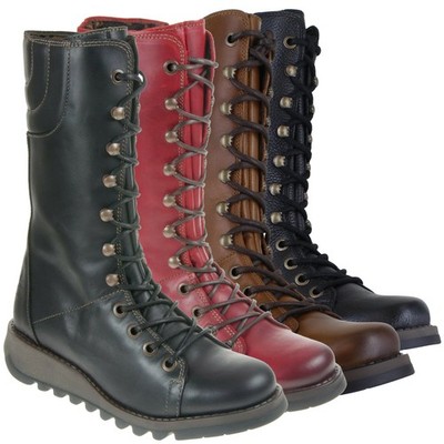 Fly London STER Damenstiefel Reißverschluss Schnürung Keilabsatz Leder halbhoch Größen 4 bis 9