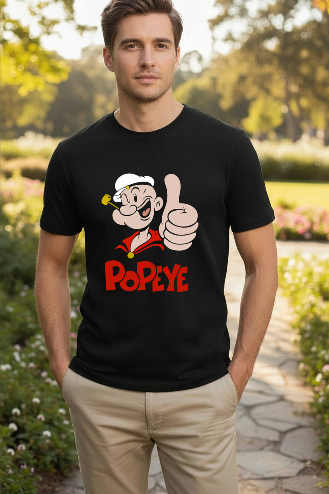 Camiseta para hombre Popeye Sailor Man gráfica pulgares para arriba dibujos animados 100 % algodón