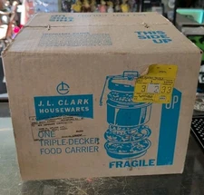 Vintage 1970s JL Clark Triple Decker Food Carrier Picnic Camping, New in Box