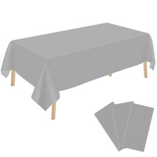 YSYJ 3 Pack Silver Plastic Tablecloth Disposable Rectangular Table Cloth 54 x...