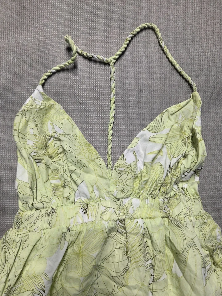 Vestido Forever 21 Mujer Talla S Verde Blanco Estampado Floral Halter Maxi Solero Línea A Foto 3 de 4