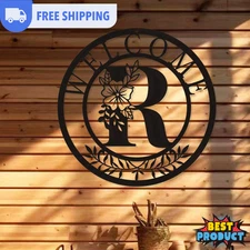 Metal Door Plaque 11.8in Letter Monogram Wall Mount Welcome Sign Art Home Decor