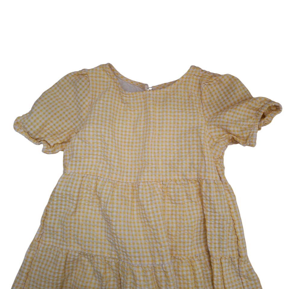 Vestido amarillo con mangas abullonadas de guinga para niñas pequeñas talla 6-7 Foto 3 de 4
