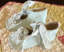 Antique French 3 1/2  Doll Shoes With Rosettes For Antique Dolls Lot 2936