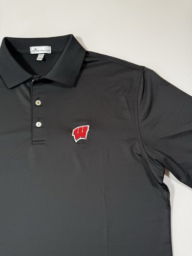 Peter Millar Wisconsin Badgers Polo Shirt Mens Medium Black Summer Comfort NCAA - Picture 2 of 8