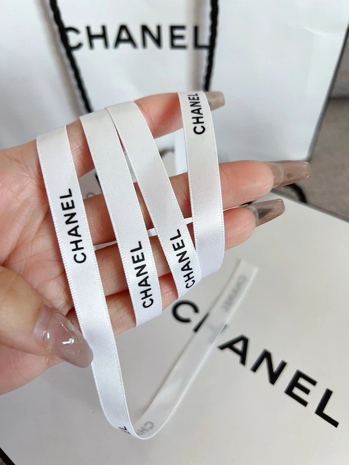 One Yard Of CHANEL Classic White Ribbon w/Black Logo Sold By the Yard - Image 2 of 3