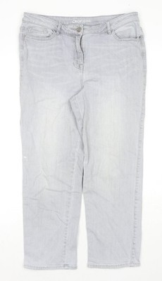 NEXT Damen grau Baumwolle gerade Jeans Größe 14 L24 normaler Reißverschluss