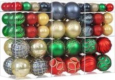 100PCS Red Green Blue and Gold Christmas Ornaments Set, Shatterproof Plastic Chr