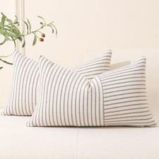 Hckot Hand Made Pillow Covers 12x20, Lumbar Throw Pillow Covers Set of 2, Gra...