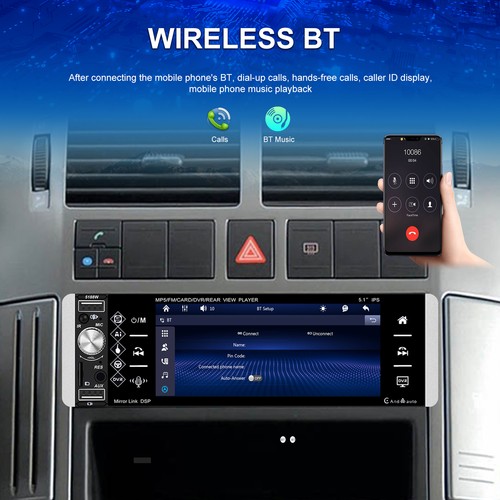 Unidad principal estéreo para automóvil DIN 5,1" única inalámbrica Apple Carplay/Android automático micrófono y cámara - Imagen 8 de 18