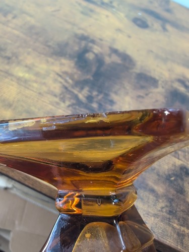 Libochovice Czech Art Deco Vintage Amber Glass Vase Stamped Base Retro - Picture 9 of 10