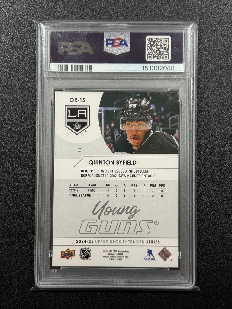 Quinton Byfield 2024-25 Upper Deck Young Guns Outburst Retro RC  PSA 10 POP 1 view 2