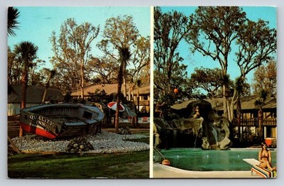 Vintage Quality Inn Savannah GA Pool Boat 1970s Postcard Fland LA Posted
