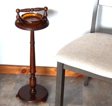 Wood Wooden Floor Stand Cigar Cigarette Smoking Glass Ashtray W/ Handle MCM 24"