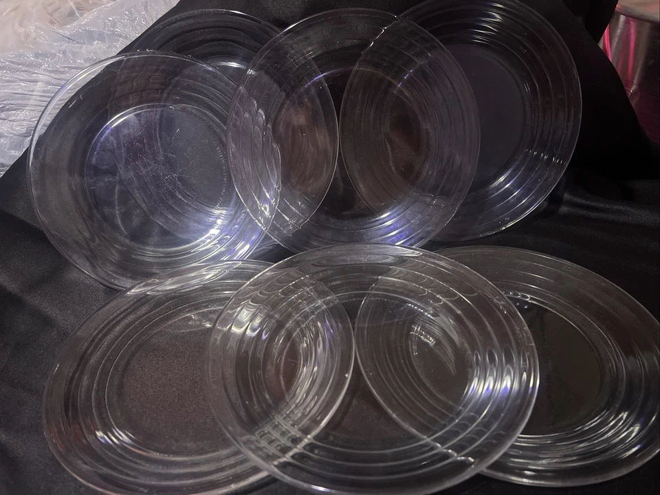 Libbey Duratuff “HOOPS” Glass Set of 7 Salad Plates 8.5 Inch Clear Glass Plates - Image 3 of 4