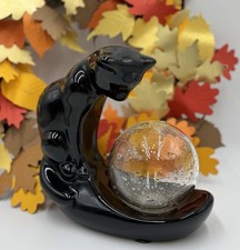 Vintage Royal Haeger Gazing Cat Pottery Black Glossy 8 Inches Tall No Fishbowl