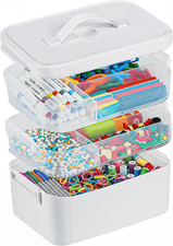 3-Layer Plastic Craft Organizers and Storage Box with Removable Trays, Storage C