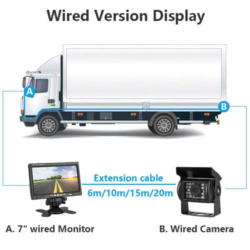 Telecamera di backup cablata kit monitor 7'' IR retrovisione retrocamera HD per camion auto camper - Foto 5 di 17