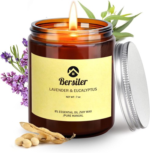 Aromatherapy Candles, Scented 7OZ Lavender Eucalyptus Candles Brown - Picture 1 of 7