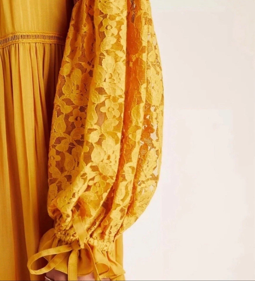 Vestido maxi Anthropologie x ATSU andaluz em mel tamanho M boho chique fada - Imagem 3 de 4