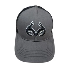Realtree Antlers Logo Baseball Cap  Mesh Trucker Hat Hunting Gray Black Men OS