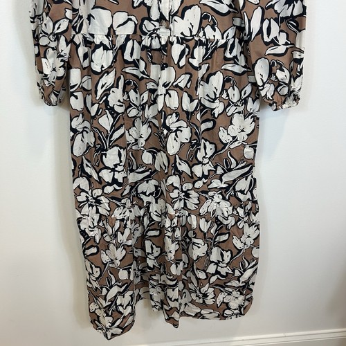 Cynthia Rowley XL Brown Floral Maxi Dress Popover Cotton Pockets Tiered - Picture 3 of 10