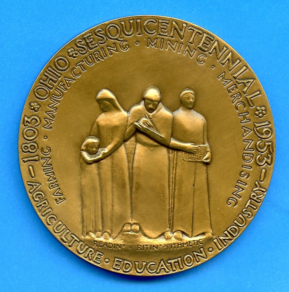 1953 Ohio Sesquicentennial Medallic Art Company 2 3/4" Bronze Medal MACO 