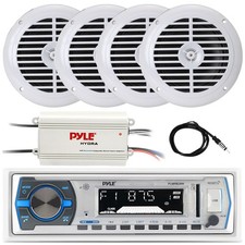 4-Channel Amplifier Marine, 4x 6.5" Speakers, Pyle AM FM USB AUX Radio, Antenna