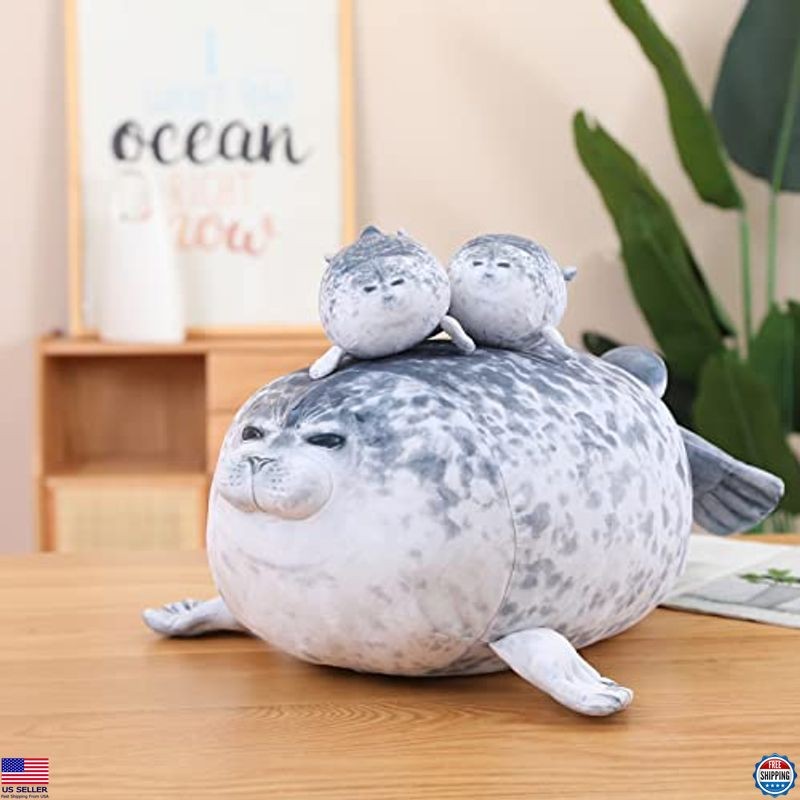 SQEQE Chubby Seal Plush Pillow & 4 Baby Seal Stuffed Toys – Ideal Kids' Gift!
