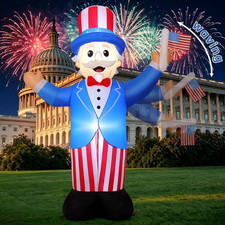 7.2 FT 4Th of July Patriotic Inflatable Decorations, Uncle Sam Waving Flag Blow