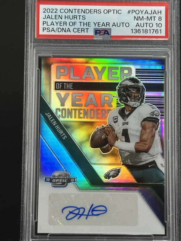 JAYLAN HURTS AUTO /35 2022 CONTENDERS OPTIC PLAYER OF THE YEAR #POYAJAH PSA 8/10