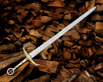 Damascus Steel Knight Templar Sword Crusader Medieval Display Longsword W/ Pouch