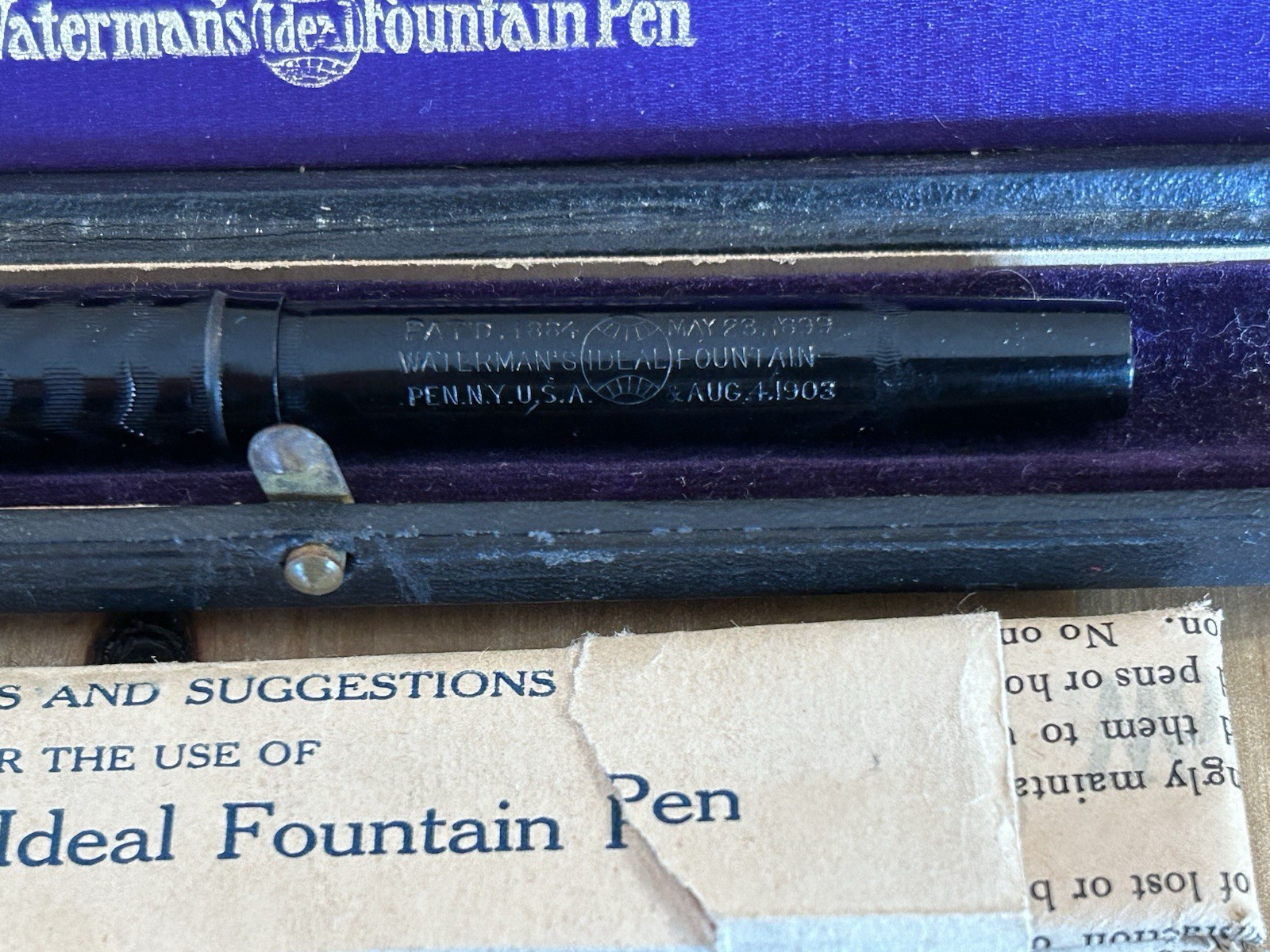 Antique Waterman 0852 1/2V BCHR Gold Filled Ring Top Fountain Pen Pat 1903 w/Box