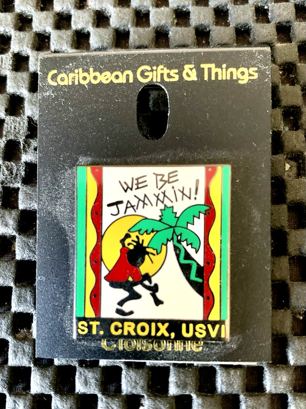 WE BE JAMMIN! ST. CROIX, USVI VINTAGE CLOISONNE ENAMEL PIN 1" X 1 1/8" NWT