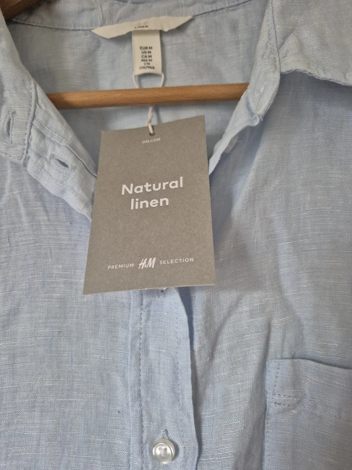 NWT Light Blue Linen Blouse By H&M Size Medium - Image 3 of 4