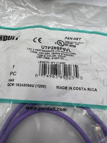 Panduit UTP28SP5VL Cat6 28 AWG Network Patch Cable/Cord, 5 Ft Violet ~STSI