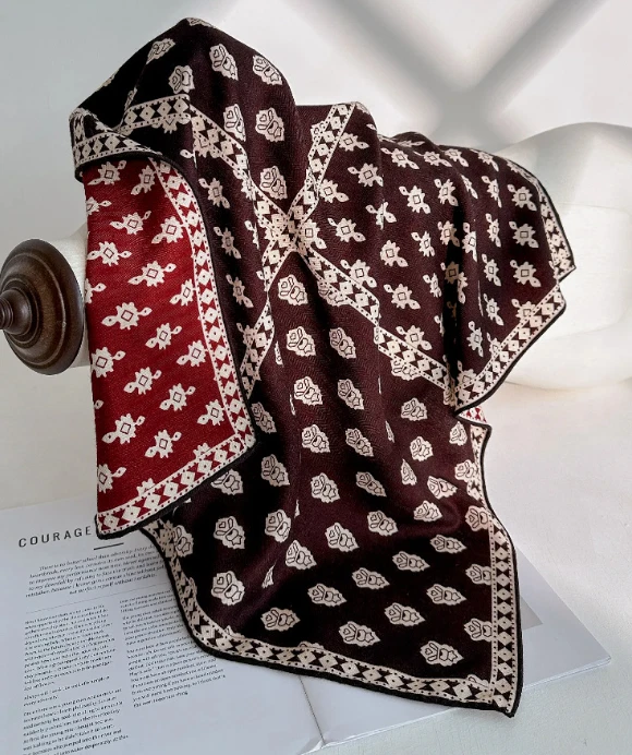 70% Cashmere 30% Silk Neckerchief cashew Print Shawl 26'' Scarf Bandanna Wrap