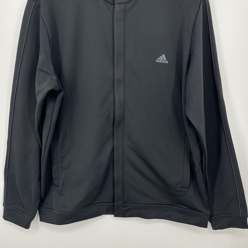 Adidas Track Jacket Men's Size L Black Full Zip Mock Neck Logo Polyester - Picture 3 of 9